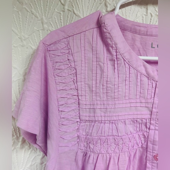 NWT Loft Medium Pintucked Henley Mixed Media Top - Picture 3 of 8